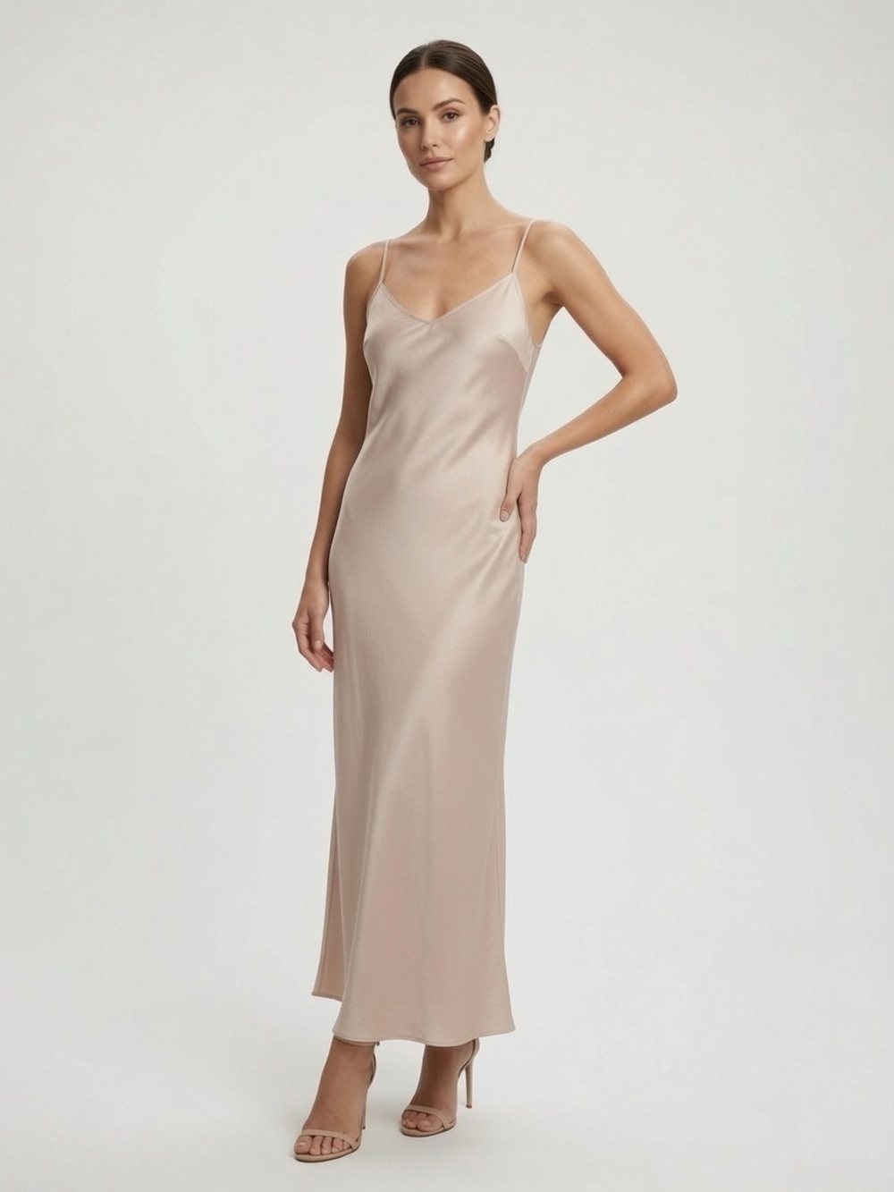 Flannel Women’s Essential Washed Silk Slip Dress Size 1 in Beige Midi Minimalist